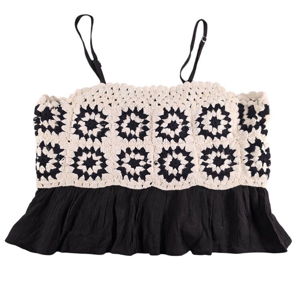 Boho Granny Square Crochet Peplum Cami Black Ivory Women S Rebellion Again